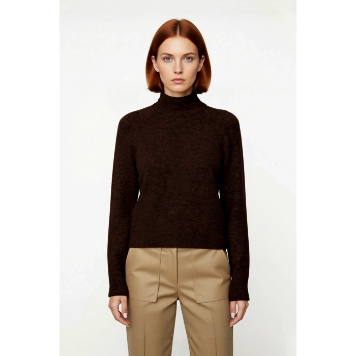 Kadın Cool Comfort Oversize Dik Yaka Triko Kazak Basic Rahat Kışlık Bordo Günlük Şıklığı Tamamlar