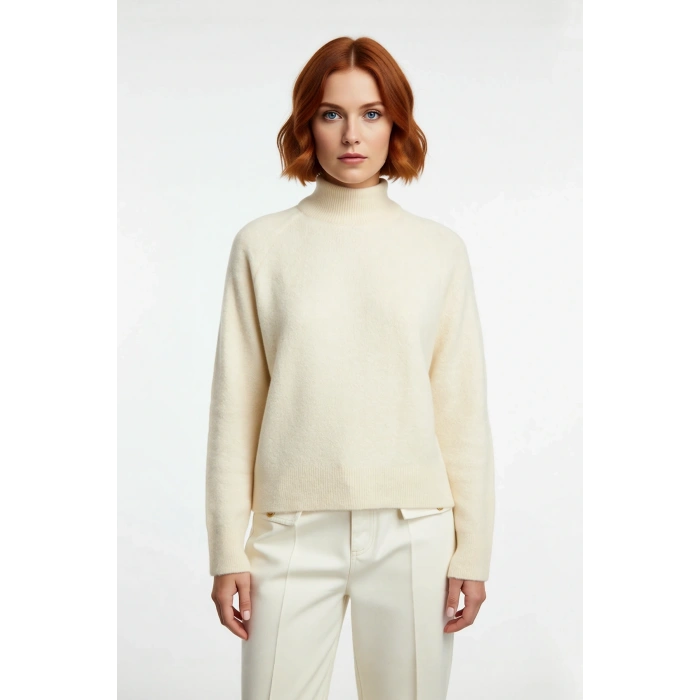 Kadın Cool Comfort Oversize Dik Yaka Triko Kazak Basic Rahat Kışlık Bordo Günlük Şıklığı Tamamlar