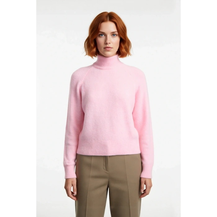 Kadın Cool Comfort Oversize Dik Yaka Triko Kazak Basic Rahat Kışlık Bordo Günlük Şıklığı Tamamlar