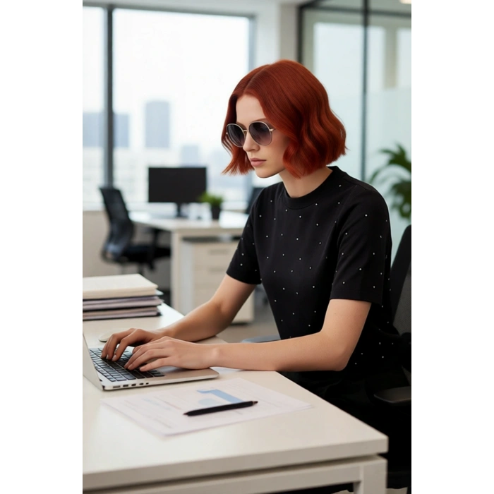 Kadın Cool Comfort Siyah Nakışlı Kısa Kollu Bisiklet Yaka Triko Bluz İlkbahar Sonbahar Kaliteli