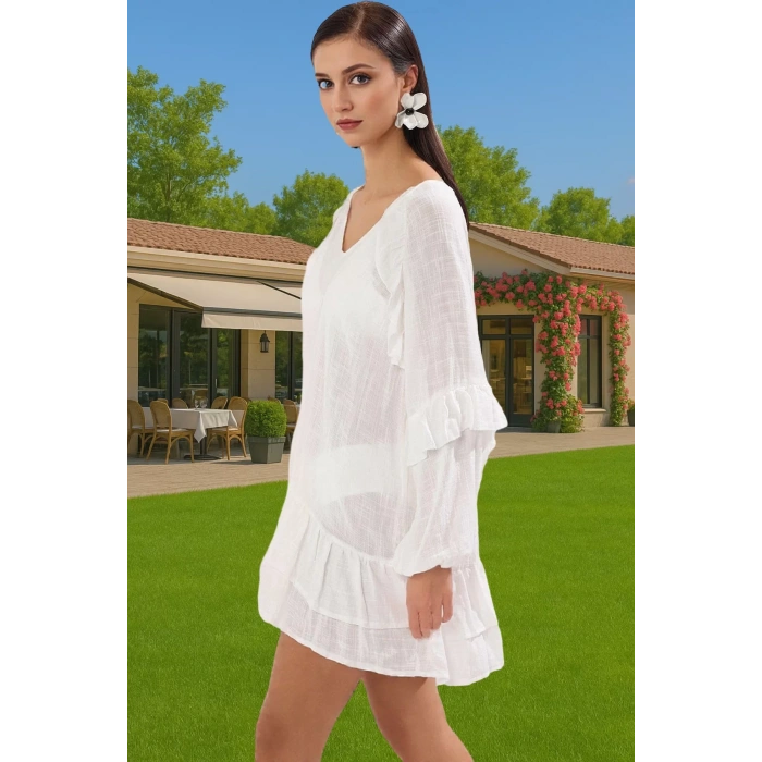Kadın Crinkle Dokuma Tek Kol Mini Plaj Elbisesi Rahat Yazlık Mükemmel Uyum Özel Tasarım Modern Stil
