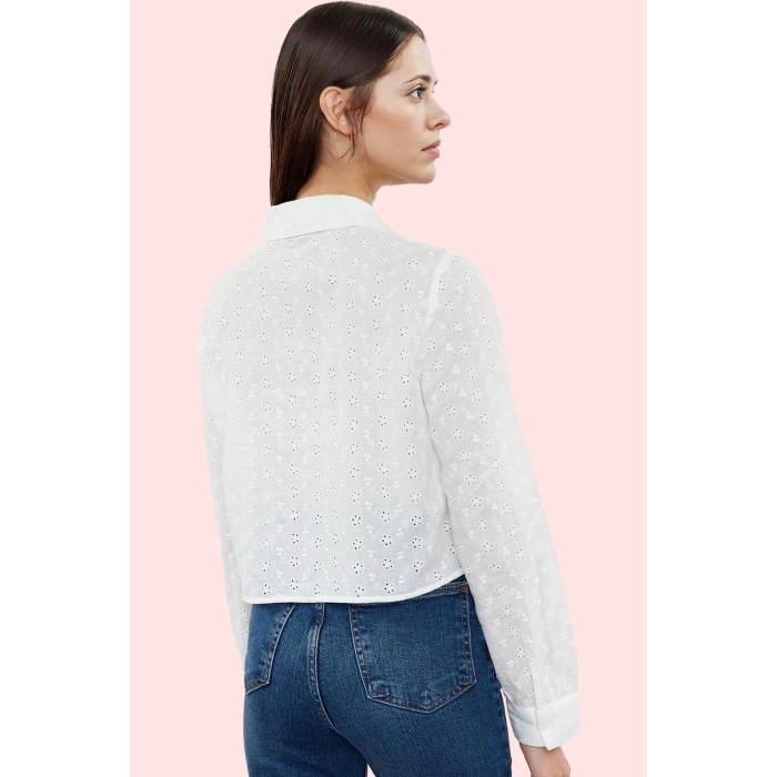 Kadın Crop Basic Gömlek Pamuk Dokuma Kumaş Rahat Günlük Stil Hafta Sonu Yaz Aylarının Vazgeçilmezi