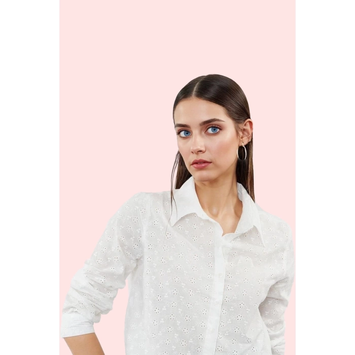 Kadın Crop Basic Gömlek Pamuk Dokuma Kumaş Rahat Günlük Stil Hafta Sonu Yaz Aylarının Vazgeçilmezi