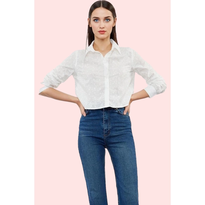 Kadın Crop Basic Gömlek Pamuk Dokuma Kumaş Rahat Günlük Stil Hafta Sonu Yaz Aylarının Vazgeçilmezi