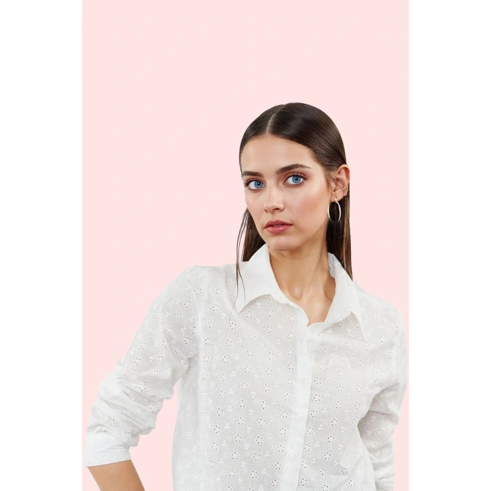 Kadın Crop Basic Gömlek Pamuk Dokuma Kumaş Rahat Günlük Stil Hafta Sonu Yaz Aylarının Vazgeçilmezi