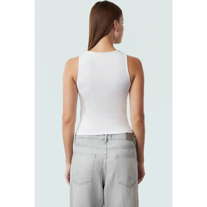 Kadın Crop Bisiklet Yaka Örme Bluz Pamuklu Likralı Penye Günlük Tarz Premium Kalite Trend Tasarım