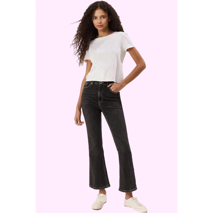 Kadın Crop Flare Jean Normal Bel Uzun Boy Comfort Dokuma Günlük Kullanım Dayanıklı Malzeme
