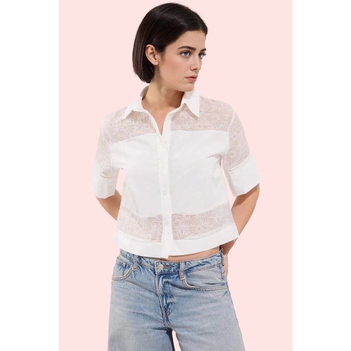 Kadın Crop Gömlek Hakim Yaka Reglan Kol Truvakar Yaz Günlük Hafta Sonu Stilin Buluştuğu Yer
