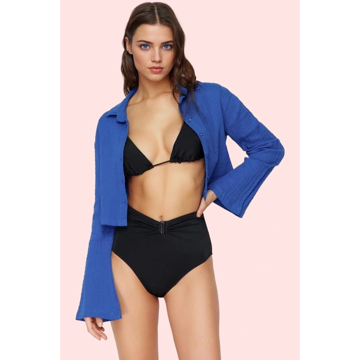 Kadın Crop Gömlek Pamuk Müslin Oversize Uzun Kollu Yaz Plaj Günlük Kullanım Modern Tasarım