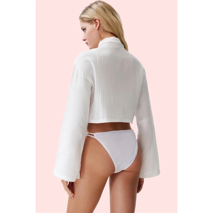 Kadın Crop Gömlek Pamuk Müslin Oversize Uzun Kollu Yaz Plaj Günlük Kullanım Modern Tasarım