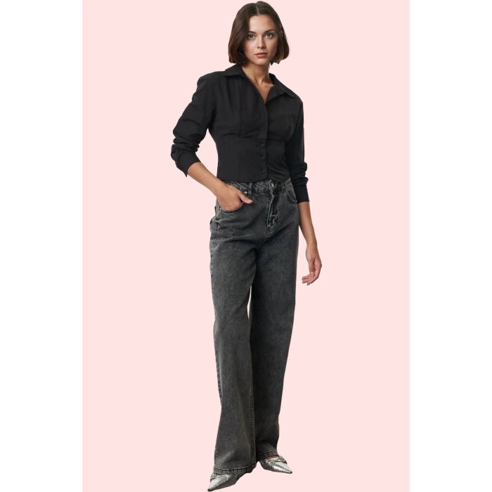 Kadın Crop Gömlek Pamuk Polyester Dokuma Kumaş Şık Tasarım Günlük Kullanım Kaliteli Malzeme