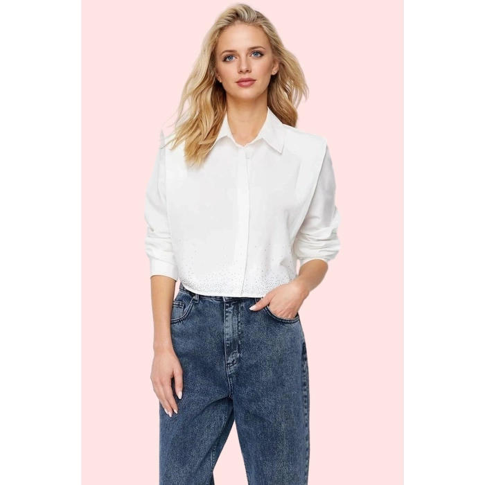 Kadın Crop Gömlek Yaka Düz Desenli Dokuma Terrycotton Kumaş Günlük Kullanım Modern Tasarım
