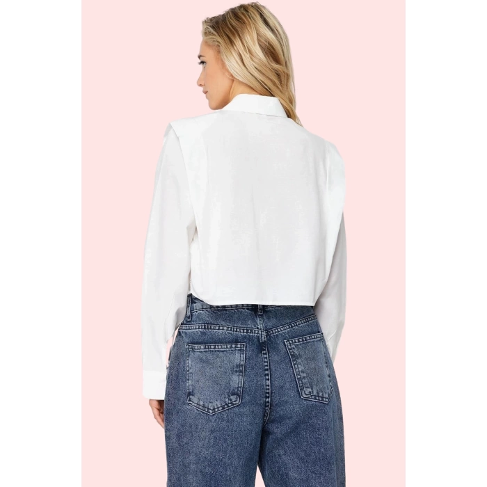 Kadın Crop Gömlek Yaka Düz Desenli Dokuma Terrycotton Kumaş Günlük Kullanım Modern Tasarım