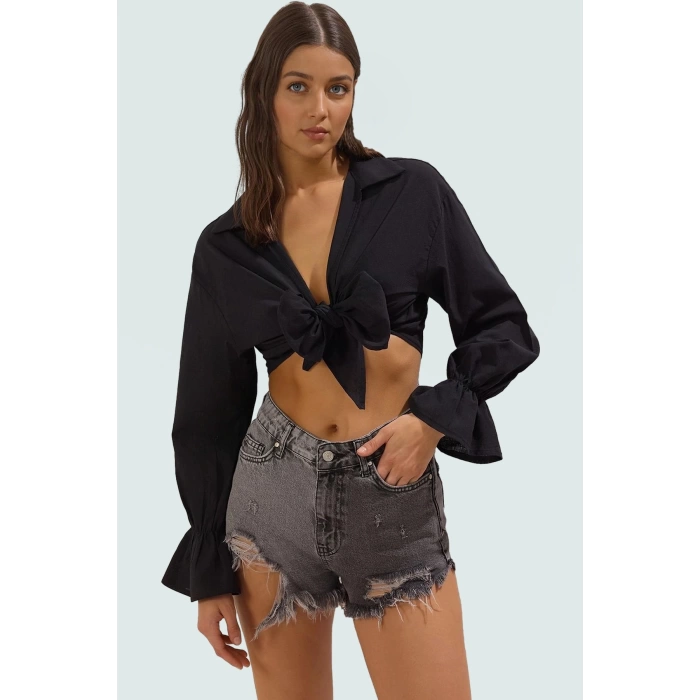 Kadın Crop Örme Pamuk Bluz Yazlık Plaj Giyim Trend Tasarım Konforlu Kesim