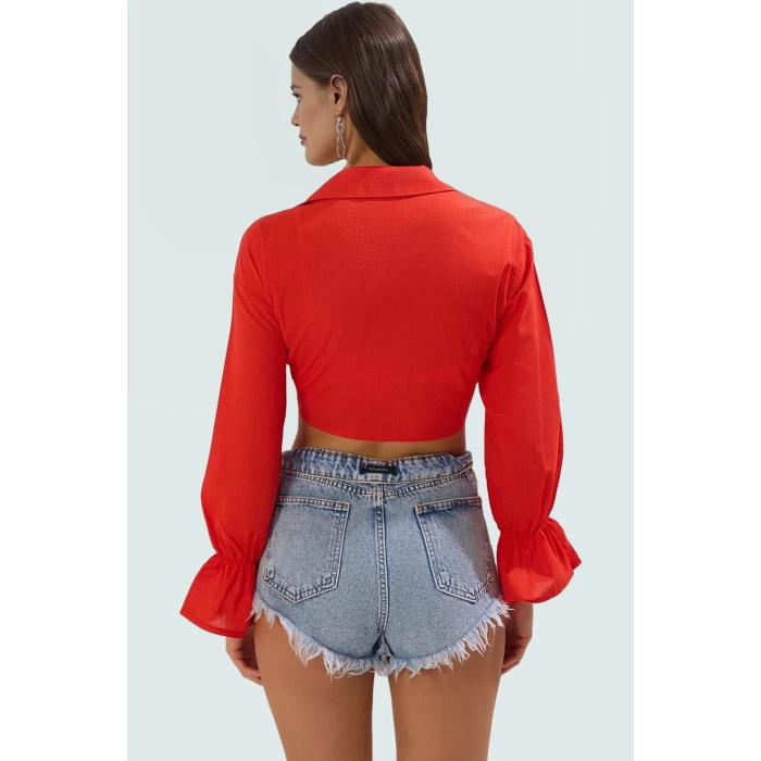 Kadın Crop Örme Pamuk Bluz Yazlık Plaj Giyim Trend Tasarım Konforlu Kesim