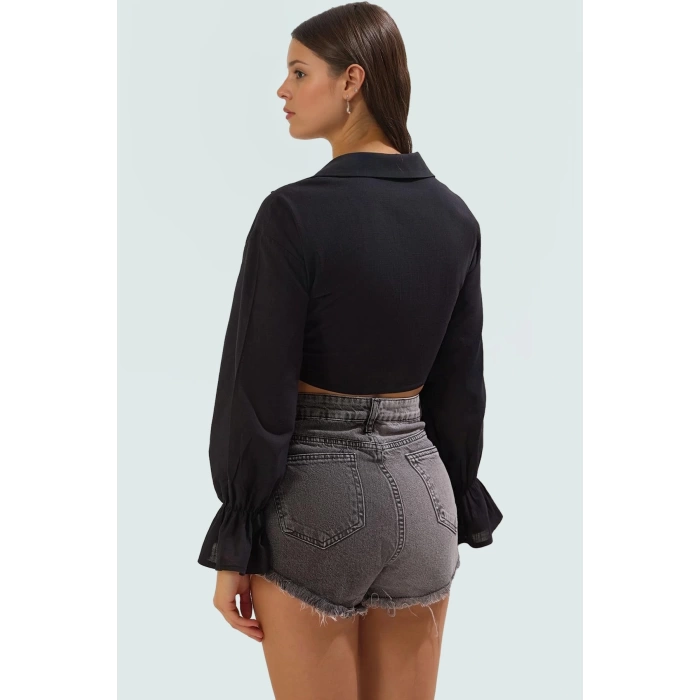 Kadın Crop Örme Pamuk Bluz Yazlık Plaj Giyim Trend Tasarım Konforlu Kesim