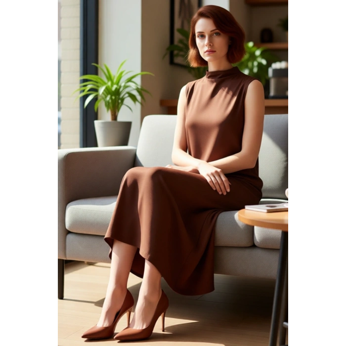 Kadın Dalgıç Örme Kumaş Dik Yaka Kolsuz Shift Maxi Elbise Zamansız Şıklık Ve Rahatlık Sağlar