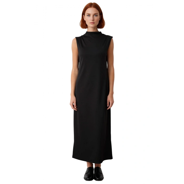 Kadın Dalgıç Örme Kumaş Dik Yaka Kolsuz Shift Maxi Elbise Zamansız Şıklık Ve Rahatlık Sağlar