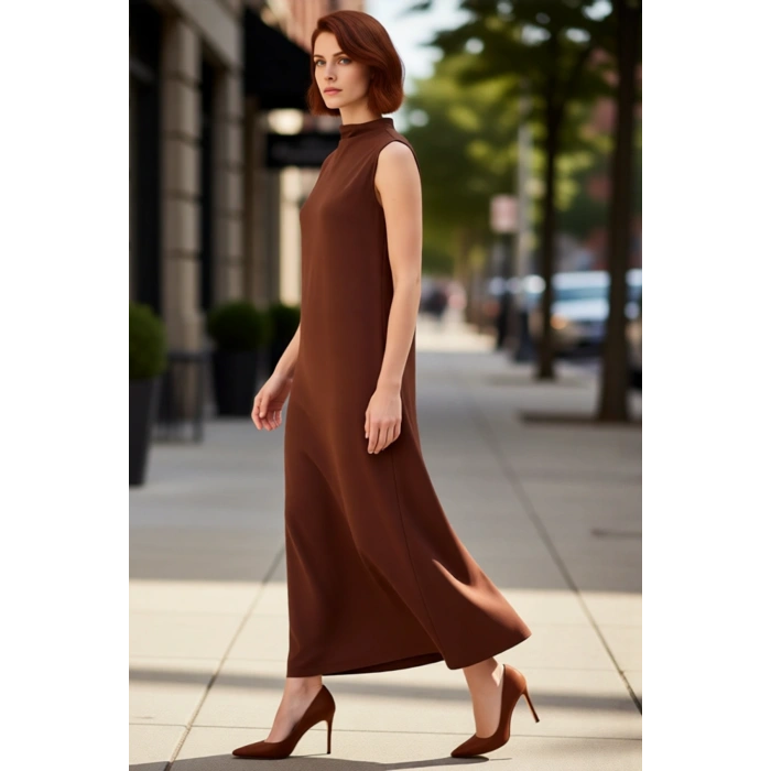 Kadın Dalgıç Örme Kumaş Dik Yaka Kolsuz Shift Maxi Elbise Zamansız Şıklık Ve Rahatlık Sağlar