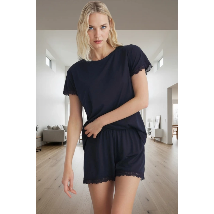 Kadın Dantel Detaylı Örme Pijama Takımı Yazlık Rahat Homewear Uzun Ömürlü Premium Kalite