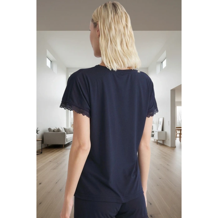 Kadın Dantel Detaylı Örme Pijama Takımı Yazlık Rahat Homewear Uzun Ömürlü Premium Kalite