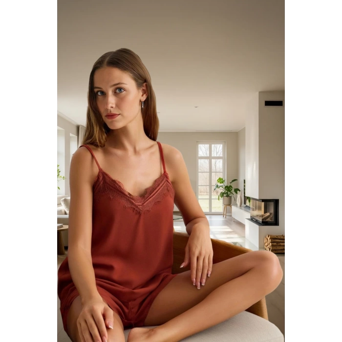 Kadın Dantelli İnce Askılı Viskon Pijama Takımı Rahat Yazlık Homewear Seçkin Malzeme Premium Kalite