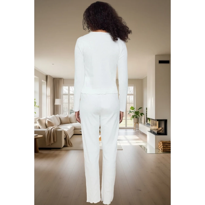 Kadın Dantelli Pamuklu Pijama Takımı Rahat Kalıp Boru Paça Modern Stil Özenle Seçilmiş
