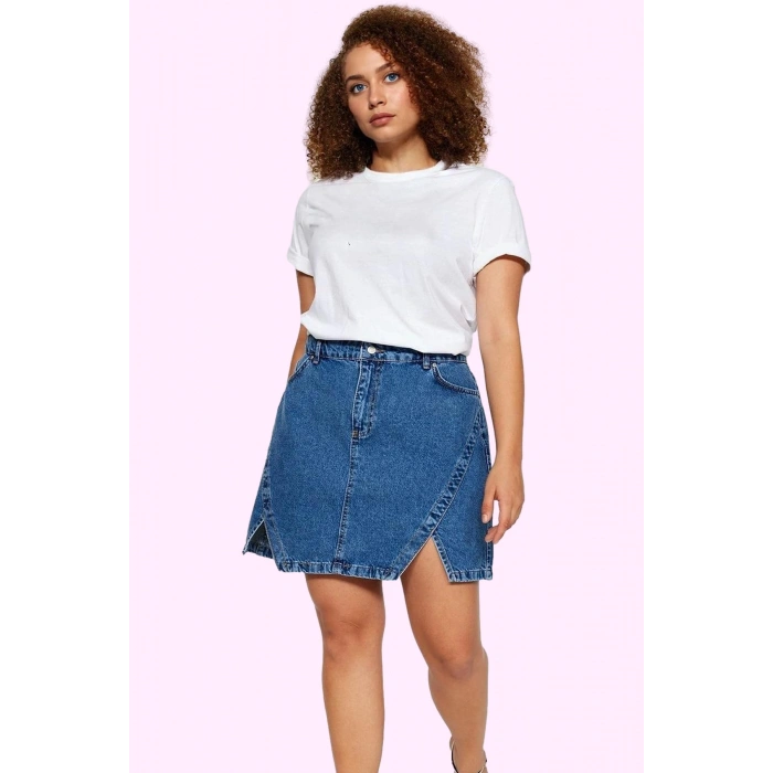 Kadın Denim A line Mini Etek Yüksek Bel Yırtmaçlı Pamuk Günlük Hafta Sonu Kaliteli Malzeme