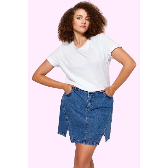 Kadın Denim A line Mini Etek Yüksek Bel Yırtmaçlı Pamuk Günlük Hafta Sonu Kaliteli Malzeme