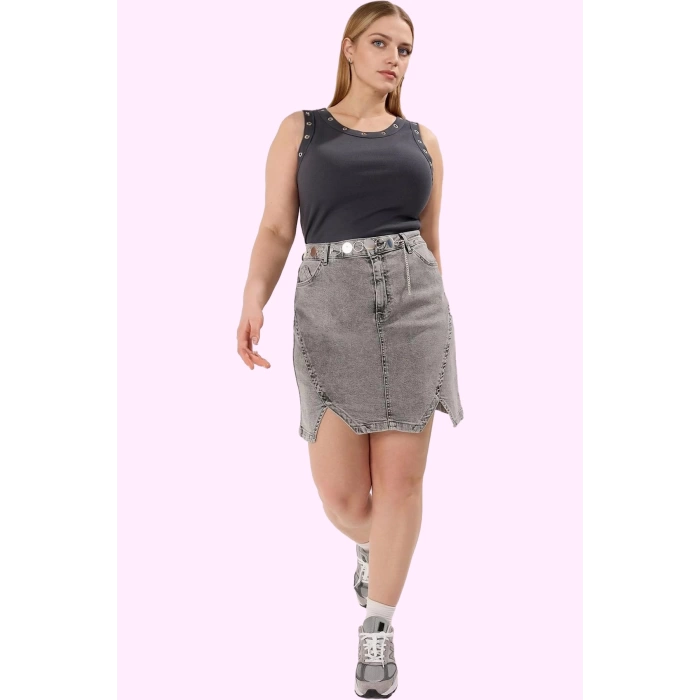 Kadın Denim A line Mini Etek Yüksek Bel Yırtmaçlı Pamuk Günlük Hafta Sonu Kaliteli Malzeme