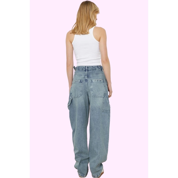 Kadın Denim Baggy Jean Pantolon Yüksek Bel Casual Tasarım Günlük Kullanım Kaliteli Malzeme