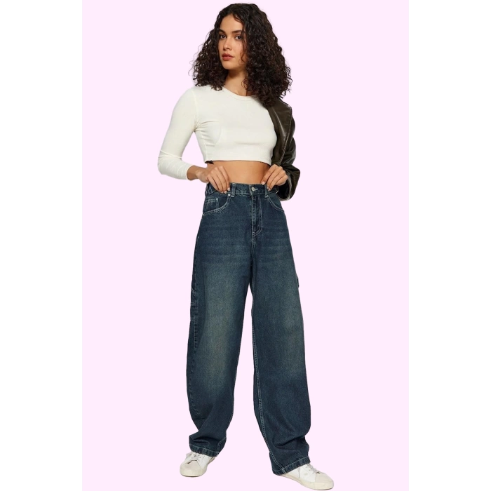 Kadın Denim Baggy Jean Pantolon Yüksek Bel Casual Tasarım Günlük Kullanım Kaliteli Malzeme