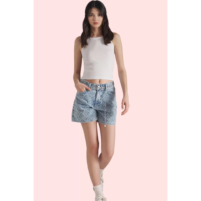Kadın Denim City Short Geniş Paça Yüksek Bel Şort Pamuk Günlük Kullanım Yaz Aylarının Vazgeçilmezi
