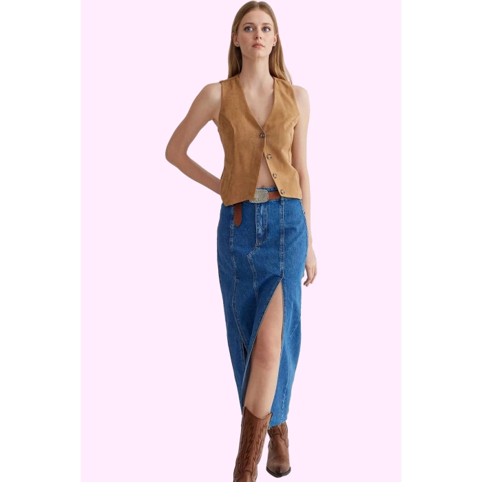 Kadın Denim Etek Midi Boy Pamuk Günlük ve Şık Kombinler İçin Hafta Sonu Yaz Aylarının Vazgeçilmezi