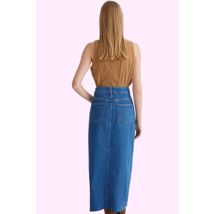 Kadın Denim Etek Midi Boy Pamuk Günlük ve Şık Kombinler İçin Hafta Sonu Yaz Aylarının Vazgeçilmezi
