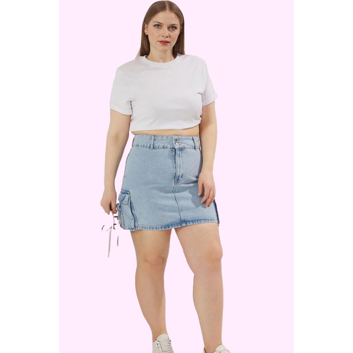 Kadın Denim Etek Yüksek Bel A line Düz Desen Pamuklu Günlük Kombinler Yaz Aylarının Vazgeçilmezi
