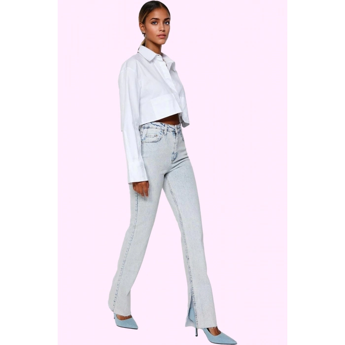 Kadın Denim Flare Jean Yüksek Bel 5 Cep Esnek Günlük Ve Şık Kombinler Yaz Aylarının Vazgeçilmezi