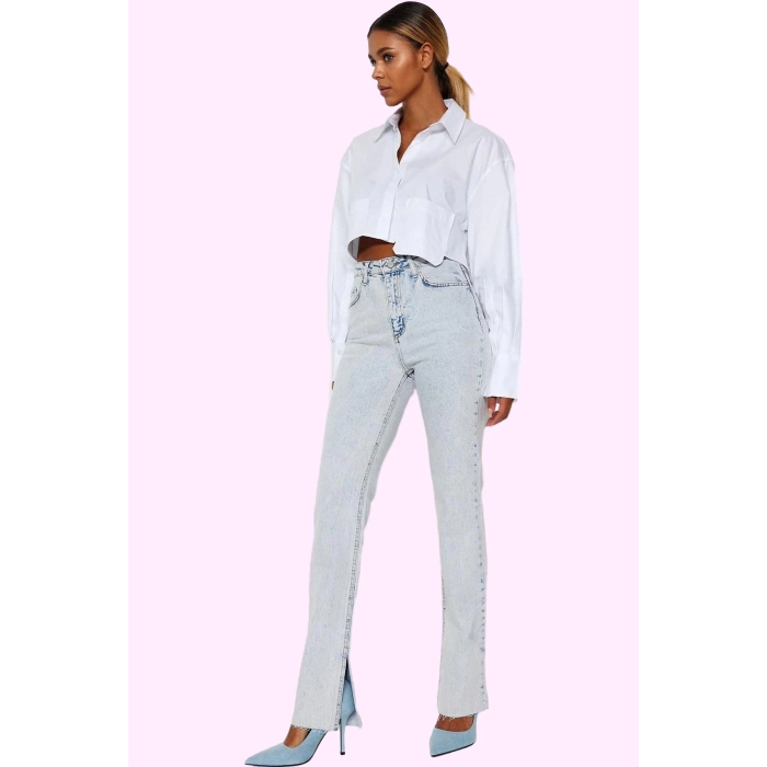 Kadın Denim Flare Jean Yüksek Bel 5 Cep Esnek Günlük Ve Şık Kombinler Yaz Aylarının Vazgeçilmezi