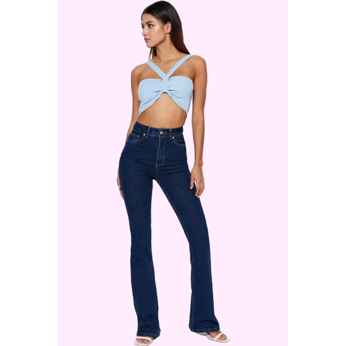 Kadın Denim Flare Jean Yüksek Bel Konforlu Günlük Stil Hafta Sonu Yaz Aylarının Vazgeçilmezi