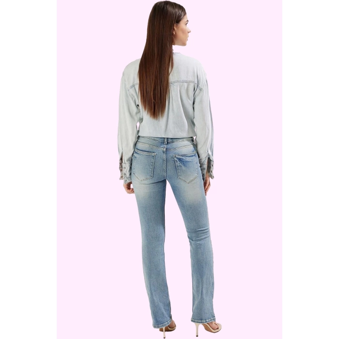 Kadın Denim Flare Jeans Düşük Bel İspanyol Paça Günlük Kullanım Yaz Aylarının Vazgeçilmezi