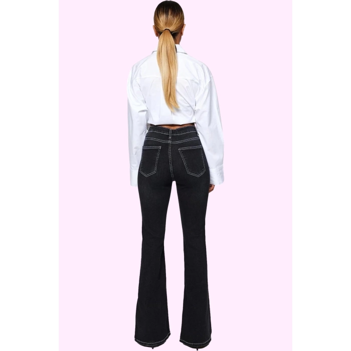 Kadın Denim Flare Pantolon Yüksek Bel Pamuk Rahat Günlük Hafta Sonu Yaz Aylarının Vazgeçilmezi