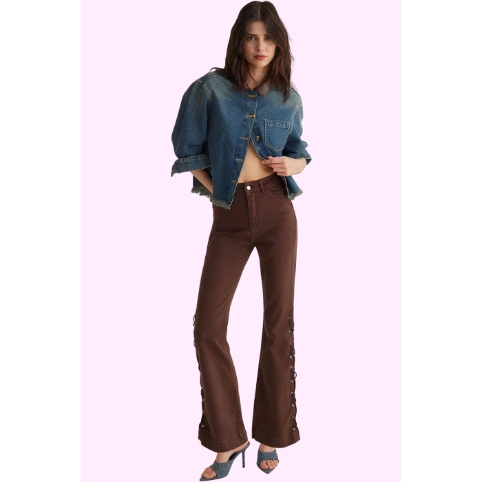 Kadın Denim Flare Pantolon Yüksek Bel Rahat Esnek Günlük Kombinler Yaz Aylarının Vazgeçilmezi