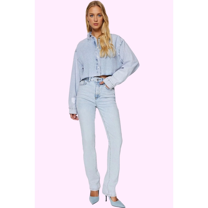 Kadın Denim Flare Pantolon Yüksek Bel Regular Boy Casual Günlük Stiller Yaz Aylarının Vazgeçilmezi