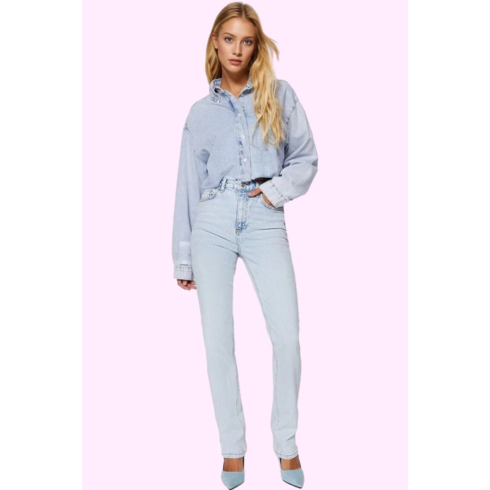 Kadın Denim Flare Pantolon Yüksek Bel Regular Boy Casual Günlük Stiller Yaz Aylarının Vazgeçilmezi