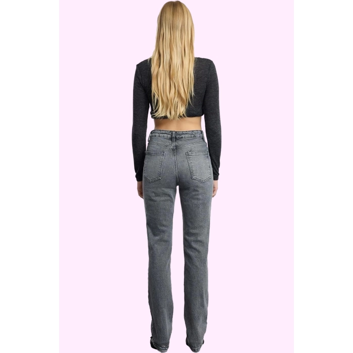 Kadın Denim Flare Pantolon Yüksek Bel Regular Boy Casual Günlük Stiller Yaz Aylarının Vazgeçilmezi