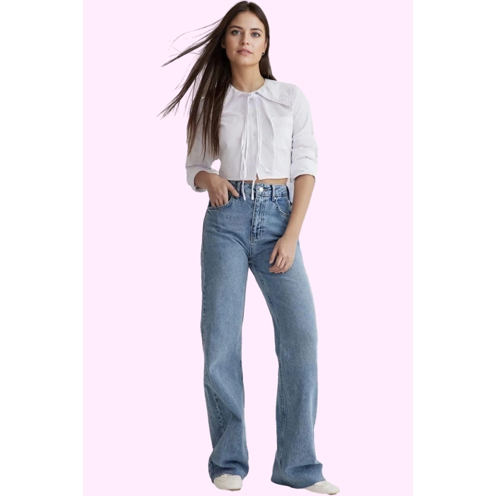 Kadın Denim Geniş Paça Pantolon Pamuk Yüksek Bel Uzun Boy Günlük Stil Yaz Aylarının Vazgeçilmezi