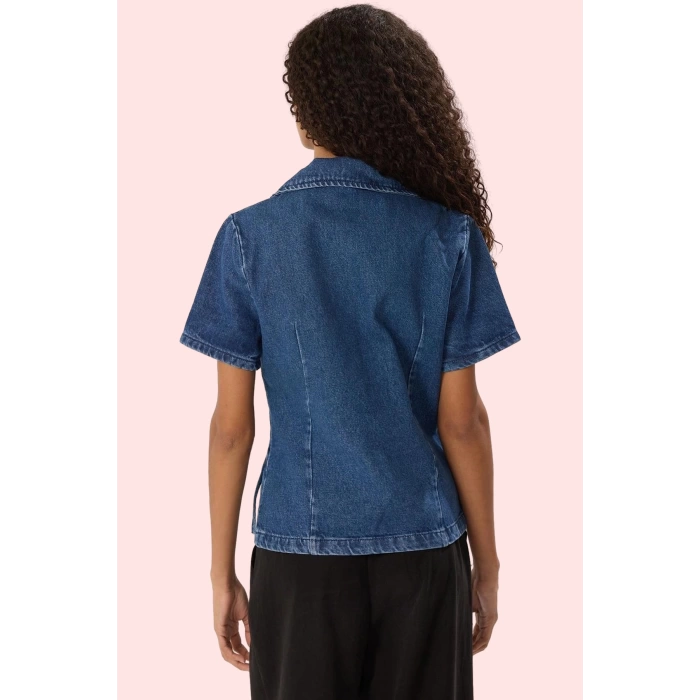 Kadın Denim Gömlek Kısa Kollu Hakim Yaka Düz Desen Pamuklu Günlük Yaz Aylarının Vazgeçilmezi