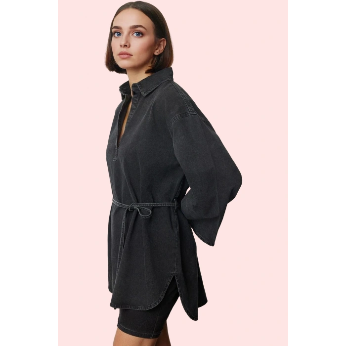 Kadın Denim Gömlek Pamuk Regular Tunik Casual Günlük Kombinler İçin Yaz Aylarının Vazgeçilmezi