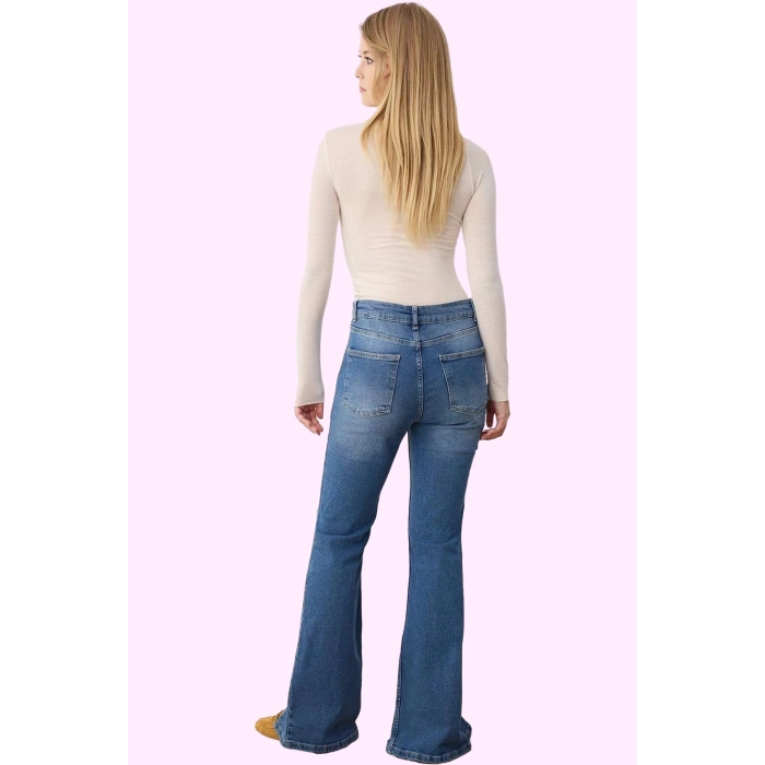 Kadın Denim İspanyol Paça Flare Jean Yüksek Bel 99 Pamuk Günlük Şıklık Yaz Aylarının Vazgeçilmezi