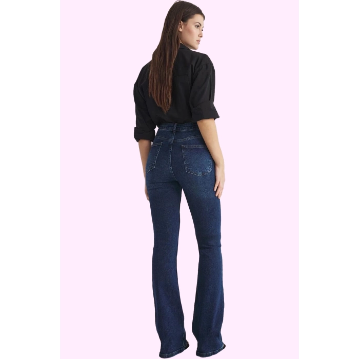 Kadın Denim İspanyol Paça Flare Pantolon Yüksek Bel Günlük Kullanım Yaz Aylarının Vazgeçilmezi